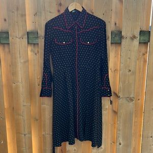 MO&CO size S black dress with red piping and subtle pattern